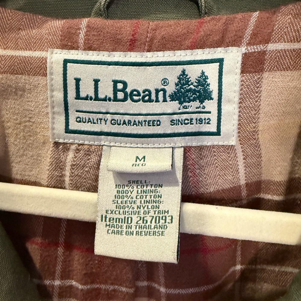 L.L. Bean Olive Green Jacket with Brown Corduroy Collar - Picture 3 of 3